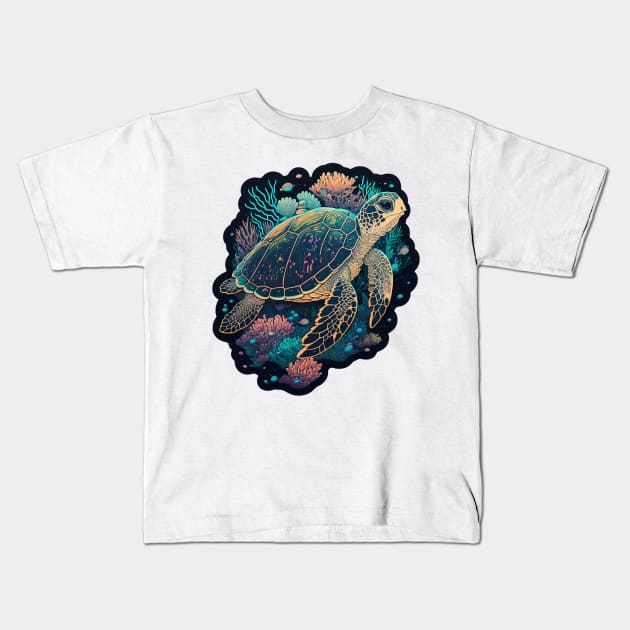 Turtle Coral Surfin' Kids T-Shirt by newdreamsss